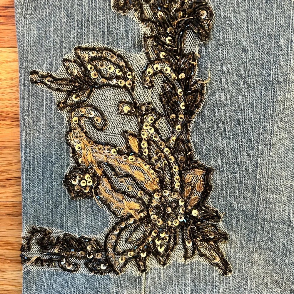 INC International Concepts Blue Wide-Leg Jeans with Black Embellishment - Picture 6 of 8